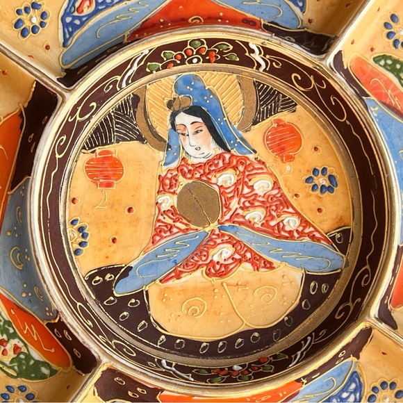 Vintage Japanese Satsuma Pottery Divided Serving Plate Geisha Platter - Picture 9 of 17